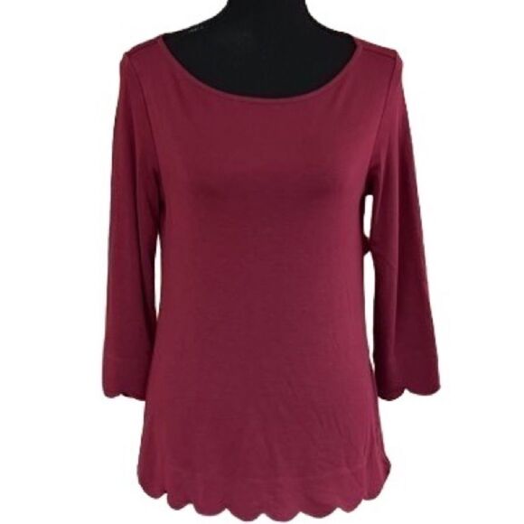41 Hawthorn Burgundy Red Claudess Scallop Top Size S - Picture 1 of 7
